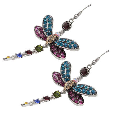

Retro Women Rhinestone Inlaid Dragonfly Shaped Charm Hook Earrings Jewelry Gift