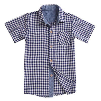 

Boys Plaid Shirt Short Sleeve Turn Down Collar Cotton Kids Baby Casual Tops