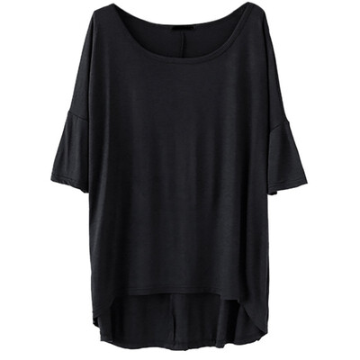

Short Sleeve T Shirt Women O Neck Bat Sleeve Casual Loose Asymmetric Long T-Shirt Top