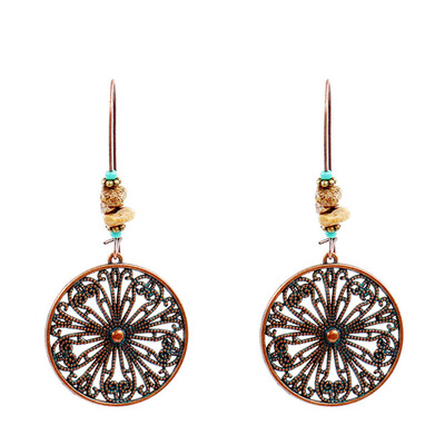 

New Arrival Vintage Color Earring Round Hollow Flower Retro Women Earrings Hanging Earrings Jewelry Accessories Gift