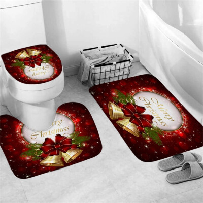 

〖Follure〗3Pcs Christmas shower Curtain Bathroom Anti-slip Carpet Rug Toilet Cover Mat Set