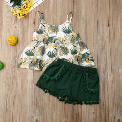 

UK Newborn Baby Girl Bananenblatt Flower Sling Tops Shorts Pants Sunsuit Clothes