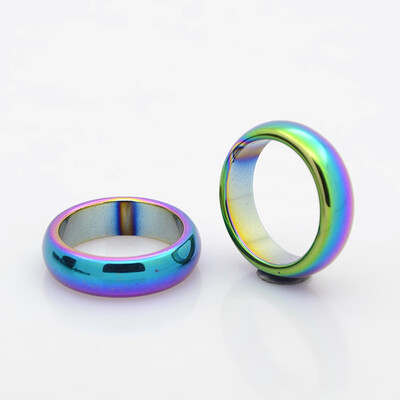 

Electroplate Non-Magnetic Synthetic Hematite Wide Band Rings Rainbow Plated 19mm