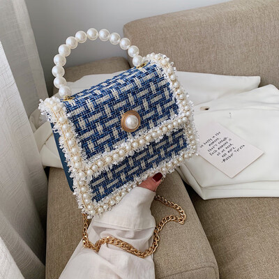 

Ins Western Pearl Handheld Womens Bag 2019 New Bag Joker Wool Chain Bag Single Shoulder Messenger Bag