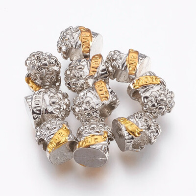 

Alloy European Beads Large Hole Beads Word Love Platinum & Golden 10x8x75mm Hole 45mm