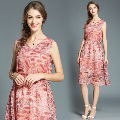 

DFYOP New Style Womens Sleeveless Slim Medium Length Printed Dress