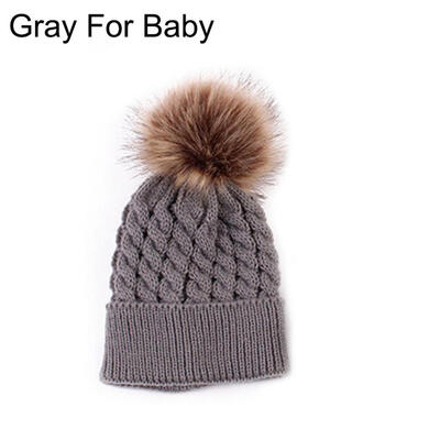 

Cute Kids Baby Boys Girls Mom Hat Set Knitted Winter Warm Hats Soft Beanie Cap