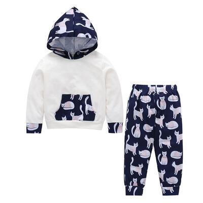 

2pcs Cute Cat Clothes Set Autumn Kids Hoodies Elastic Pants Tops Outfits