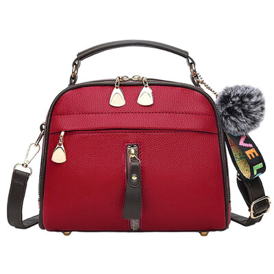 

Women Solid Color Faux Leather Tote Crossbody Shoulder Bag with Pompom Pendant