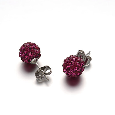 

Polymer Clay Rhinestone Ball Stud Earrings with Stainless Steel Stud Earring Findings Stainless Steel Color Fuchsia 10mm Pin