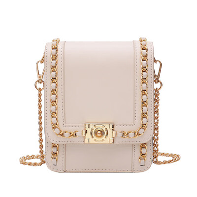 

New ribbed chain bag female 2019 fashion Korean version of the simple pearl buckle pu female bag tide wild diagonal shoulder bag