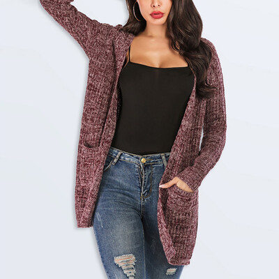 

Toponeto Fashion Women Solid Open Front Long Sleeve Pocket Coat Loose Sweater Outerwear