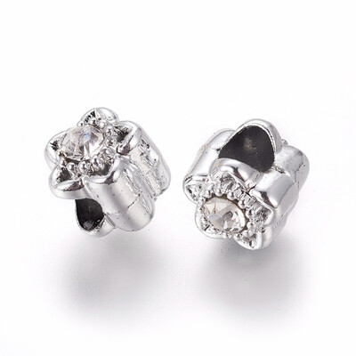 

Alloy European Beads Large Hole Beads with Rhinestone Flower Crystal Silver 10x12mm Hole 5mm