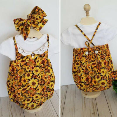 

Fashion Newborn Baby Girl Sunflower Outfits Clothes T-shirt Jumpsuit Playsuit UK