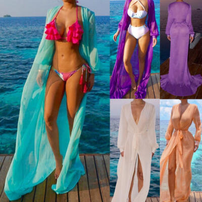 

Women Chiffon Kimono Beach Cardigan Bikini Cover Up Wrap Beachwear Long dress
