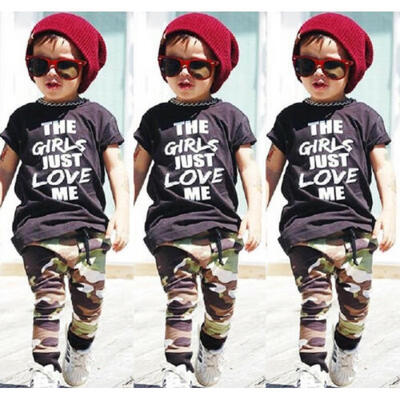 

UK Seller Casual Toddler Kids Boys Summer Tops T-shirt Camo Pants Outfits Set