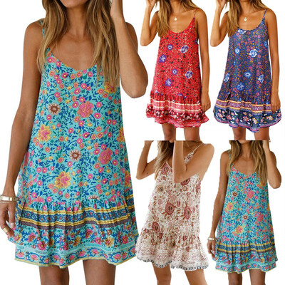 

Women Summer Boho Short Maxi Dress Evening Cocktail Party Beach Dresses Sundress