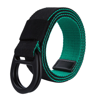 

Trend new stripe color Unisex belt Double ring buckle canvas Men belt fashion casual youth student belt