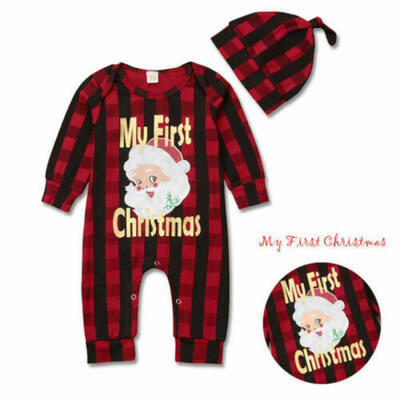 

2PCS Newborn Baby Girl Boy Xmas Plaids Romper Bodysuit Outfits Christmas Clothes