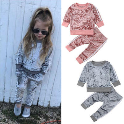 

Toddler Kids Baby Girl Clothes Velvet Sweatshirt Tops Pants Tracksuit Outfit Set