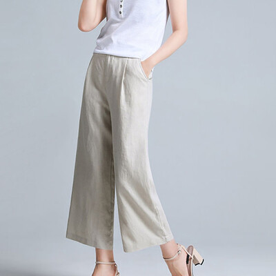

Fashion Women Leisure High Waist Trousers Loose Pants Pure Color Long Pants