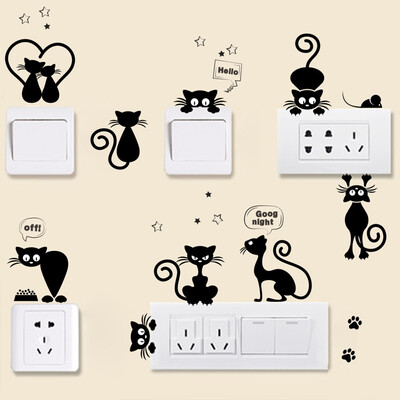 

Gobestart Lovely Cat Light Switch Wall Stickers Home Decor Cartoon Animals Wall Decal Art