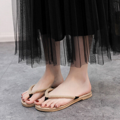 

Rose Womens Trendy National Style Slippers Weave Roman Style Beach Flip Flops