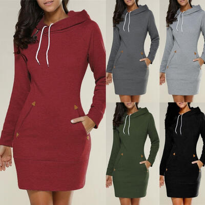 

Fashion Women Hooded Hoody Sweatshirt Long Sleeve Bodycon Hoodies Jumper Dress Short Mini Dress