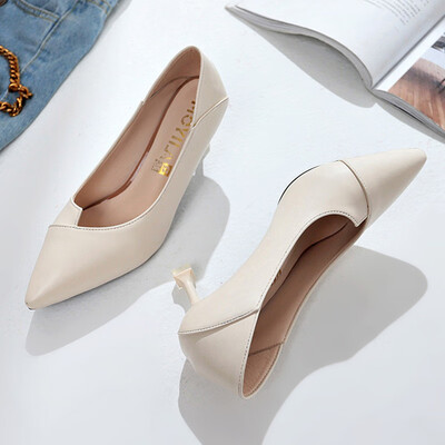 

Early spring little fresh high heels girl thin heel sexy two wearing pointed cat heel professional single shoes