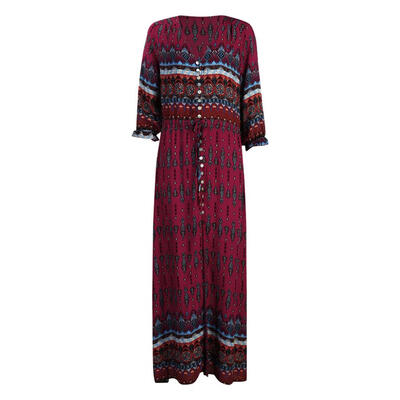 

Women Bohemia V-neck Floral Print Ethnic Summer Beach Boho Long Dress