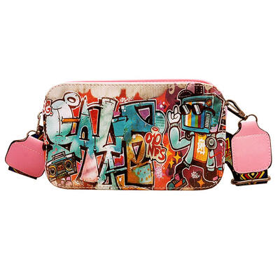 

Street Women Crossbody Handbags Graffiti Leather Girls Square Shoulder Bags