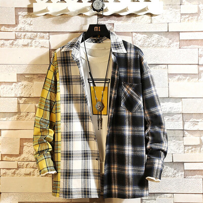 

Tailored New Style For Men In Autumn And Winter Fashion stitched Plaid Long Sleeve Shirt