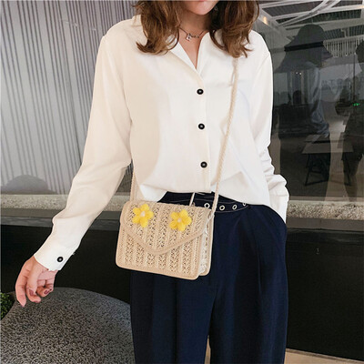 

New Fashion Summer Women Straw Bag Flower Decor Straw Rattan Shoulder Bag Woven Handbag Purse Crossbody Bag Beach Summer Bags