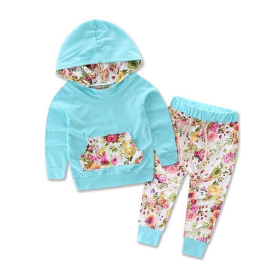 

Floral Baby Girls Long Sleeve T-shirtPants Outfits 2PCS Hooded Clothes Set