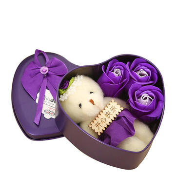 

3pcs Scented Soap Rose Flowers Perfumed Soap Bear Iron Box Valentine Gift