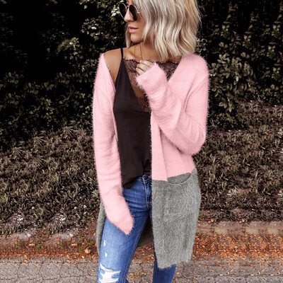 

Toponeto Women Long Sleeve Patchwork Long Type knitting Cardigans Sweater Outerwear