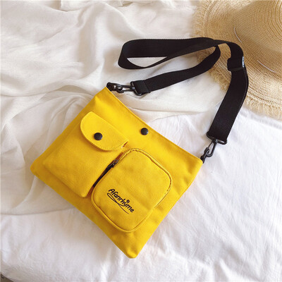 

Summer simple small bag Korean version of Joker wide shoulder strap womens bag 2019 new canvas small square bag shoulder Messenge