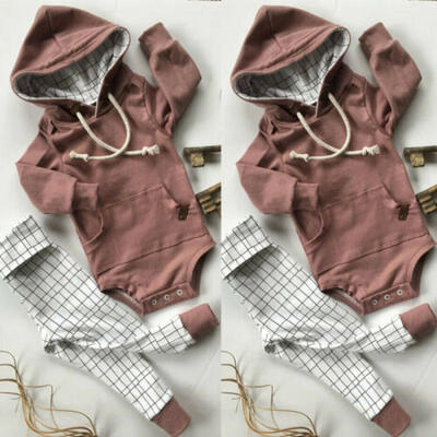 

Newborn Baby Boy Girl Hooded Pocket Romper TopsLong Pants Outfits Clothes Set