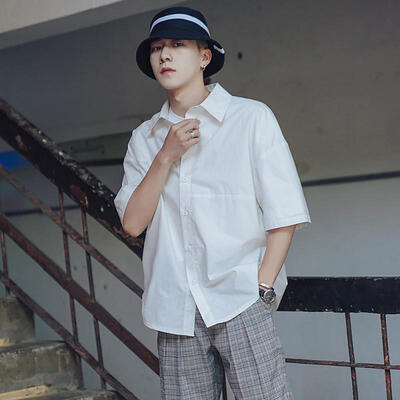 

Mens Casual Short Sleeve Shirt Solid Loose Half Sleeve Top