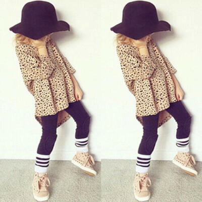 

Cute Baby Kids Girls Leopard Print 34 Sleeve Tops T-Shirts Party Dress Sundress