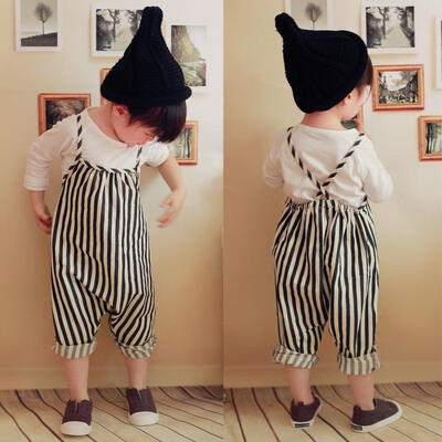 

1PCS Baby Boys Toddler Striped Strap Bib Pants Long Pants Overalls Set 0-4T