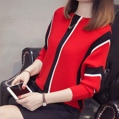 

Sweater women 2018 autumn&winter new Korean version of striped pullover knitted sweater loose show thin&thick base sweater