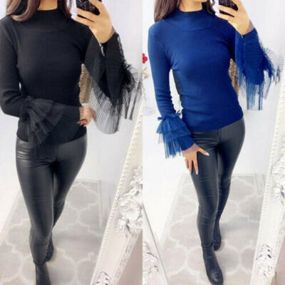 

Womens Knit Sweater Long Sleeve Slim Fit Jumper Pullover Turtleneck Fashion Top