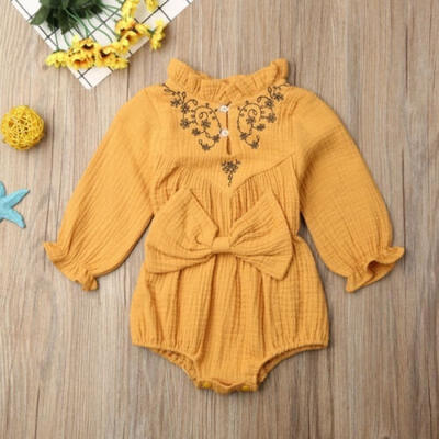 

Autumn Newborn Baby Girl Clothes Long Sleeve Bowknot Romper Jumpsuit Outfits 0-24 Months