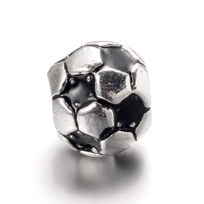 

Large Hole Football Alloy Enamel European Beads Antique Silver Black 9x8mm Hole 5mm