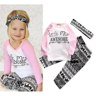 

Toddler Baby Kids Girls Clothes T-shirt Pants Leggings Headband 3PCS Outfits Set