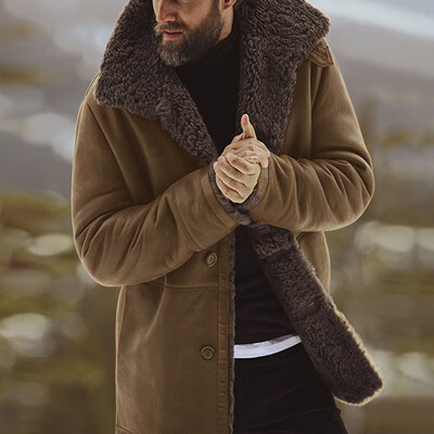

Mens Long Sleeve Button Down Coat Tops Lapel Collar Solid Plus Size Warm Jacket