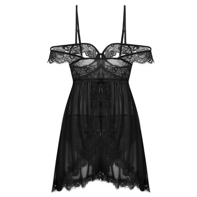 

Toponeto New Women Lace Off-Shoulder Strapless Lingerie Underwear Back Split Nightdress