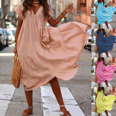 

Women Holiday Beach Bikini Cover Up Boho Casual Party Sun Long Dress Sundress