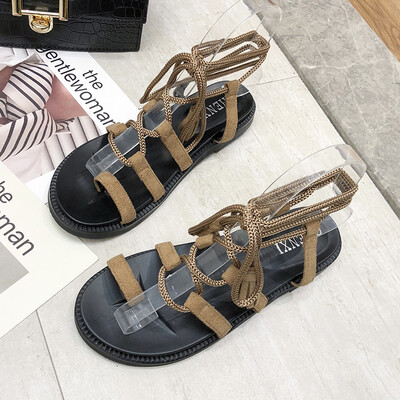 

Summer strap Roman sandals female Korean version of Joker student fairy wind flat beach shoes womens shoes tide